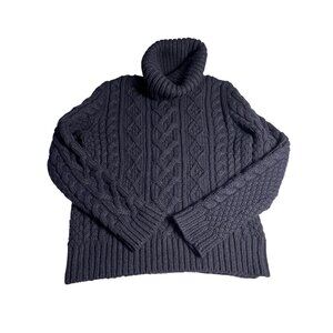 Banana Republic Navy Blue Cable Knit Turtleneck Sweater